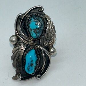 Vtg Tribal Silver Robert T Kelly Ring with Turquoise stones Signed RobT Kelly